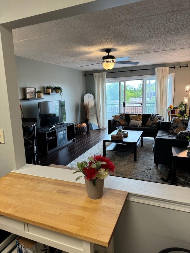 5555 N Cumberland Ave Unit 407, Chicago, IL 60656 - living area featuring wood finished floors, a ceiling fan, and a textured ceiling