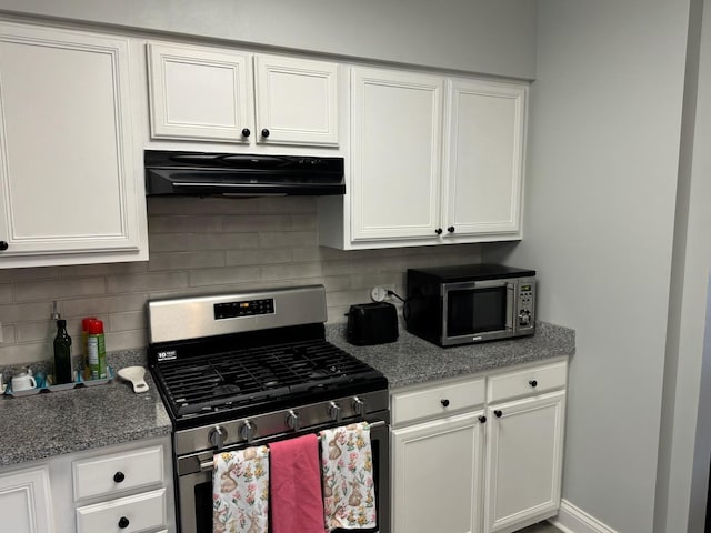5555 N Cumberland Ave Unit 407, Chicago, IL 60656 - kitchen with stainless steel appliances, extractor fan, backsplash, and white cabinets
