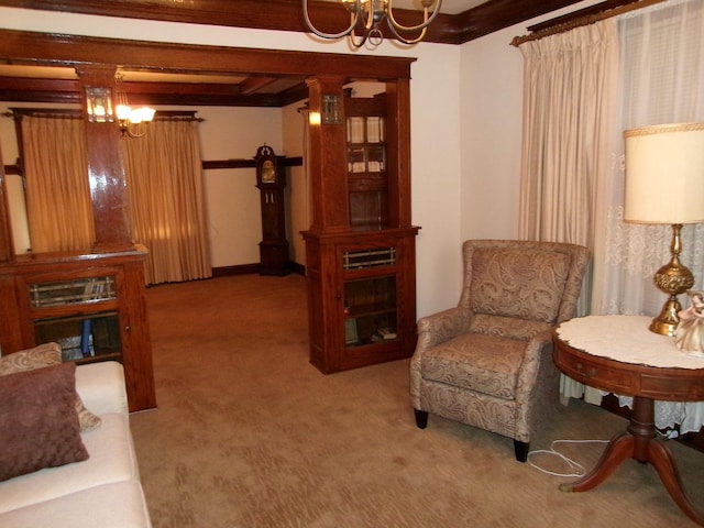 1425 Peoria St, Peru, IL 61354 - sitting room with a chandelier, carpet floors, and ornamental molding