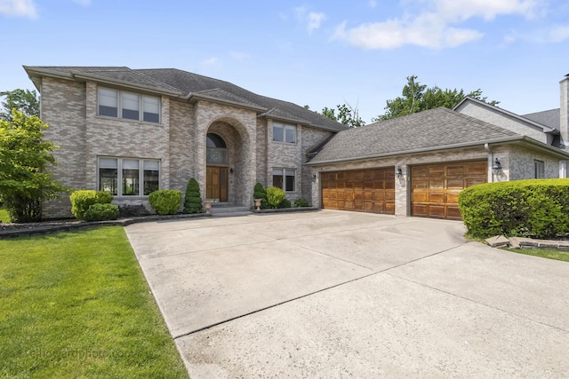 2471 Glen Eagles Dr, Olympia Fields, IL 60461 - view of front of property featuring driveway, an attached garage, brick siding, a shingled roof, and a front lawn