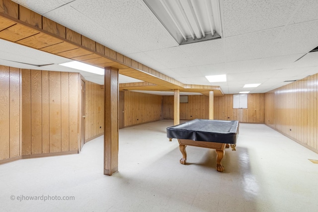 2471 Glen Eagles Dr, Olympia Fields, IL 60461 - game room with a drop ceiling, wood walls, billiards table, and tile patterned floors