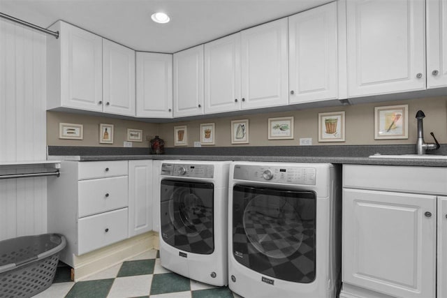 1135 Lawrence Ave, Lake Forest, IL 60045 - laundry area with washer and dryer, cabinet space, light flooring, and recessed lighting
