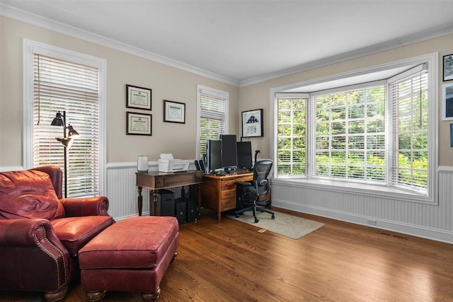 1135 Lawrence Ave, Lake Forest, IL 60045 - office featuring wood finished floors, crown molding, and a wainscoted wall