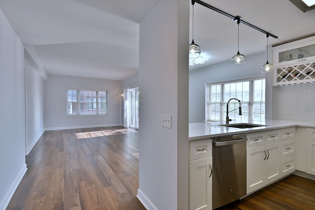210 N Addison Ave Unit 201, Elmhurst, IL 60126 - kitchen featuring dishwasher, a sink, white cabinets, and dark wood-style flooring