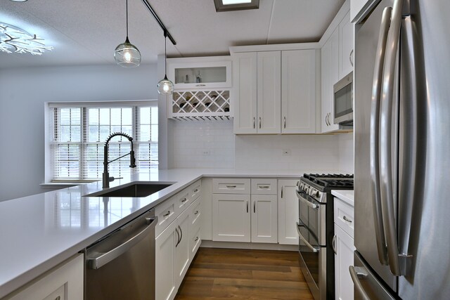 210 N Addison Ave Unit 201, Elmhurst, IL 60126 - kitchen featuring stainless steel appliances, a sink, light countertops, dark wood-style flooring, and tasteful backsplash