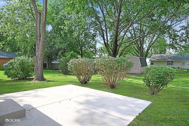 510 W Grant St, Sheridan, IL 60551 - view of green lawn with a storage unit and a patio area