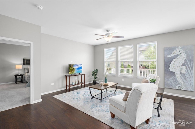 794 Suffield Ct, Oswego, IL 60543 - living room with a ceiling fan and dark wood-type flooring