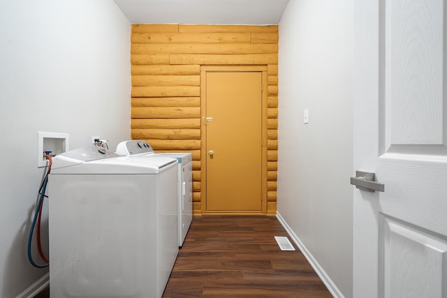 189 E 34th St, Steger, IL 60475 - washroom featuring log walls, independent washer and dryer, and dark wood-type flooring