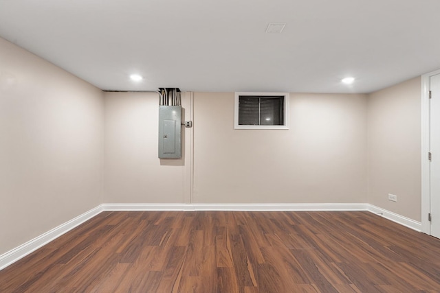 189 E 34th St, Steger, IL 60475 - finished basement with electric panel, dark wood-type flooring, and recessed lighting