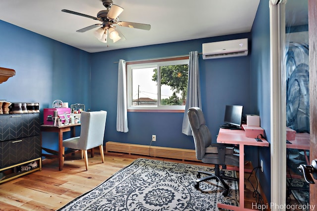 6312 Londonderry Dr, Cary, IL 60013 - office space featuring a wall mounted AC, wood finished floors, ceiling fan, and baseboards