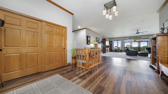 2765 W Pines Rd, Oregon, IL 61061 - foyer entrance featuring ornamental molding, wood finished floors, and ceiling fan