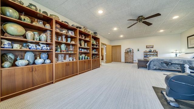 2765 W Pines Rd, Oregon, IL 61061 - bedroom with light carpet, recessed lighting, and a ceiling fan