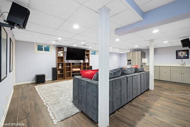 25801 Twin Pond Rd, Lake Barrington, IL 60010 - living room featuring dark wood-style floors and a drop ceiling