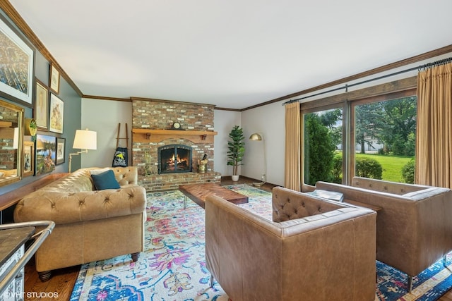 25801 Twin Pond Rd, Lake Barrington, IL 60010 - living area featuring crown molding and a fireplace