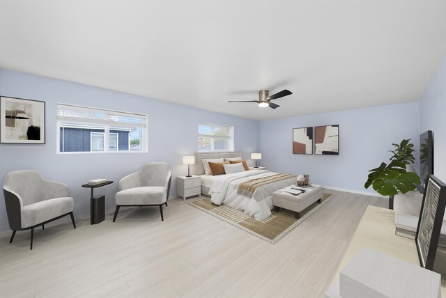 4322 Amelia Ave, Lyons, IL 60534 - bedroom featuring light wood-style floors, a ceiling fan, and baseboards