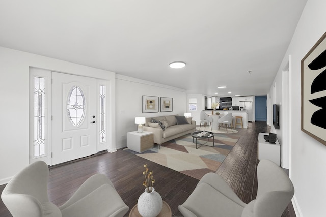 4322 Amelia Ave, Lyons, IL 60534 - living room with dark wood-style flooring, baseboards, and recessed lighting