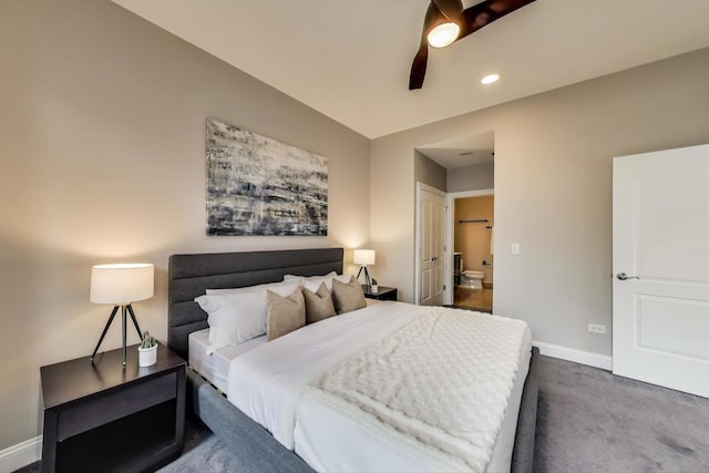 101 W Superior St Unit 501, Chicago, IL 60654 - carpeted bedroom featuring baseboards, recessed lighting, ensuite bathroom, and ceiling fan