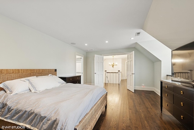 6 Tartan Ridge Rd, Burr Ridge, IL 60527 - bedroom featuring dark wood finished floors, a chandelier, recessed lighting, and baseboards