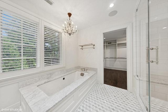 6 Tartan Ridge Rd, Burr Ridge, IL 60527 - full bath with a shower stall, a garden tub, a chandelier, and a walk in closet