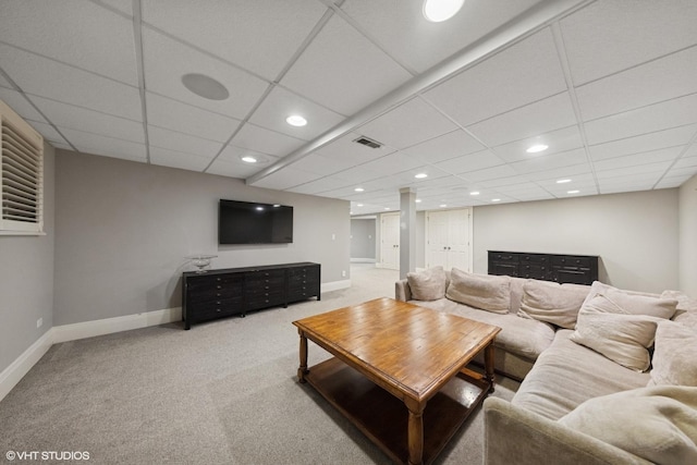 6 Tartan Ridge Rd, Burr Ridge, IL 60527 - living area featuring baseboards, carpet flooring, recessed lighting, and a paneled ceiling