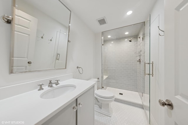 6 Tartan Ridge Rd, Burr Ridge, IL 60527 - full bath with a stall shower, vanity, recessed lighting, toilet, and tile patterned floors