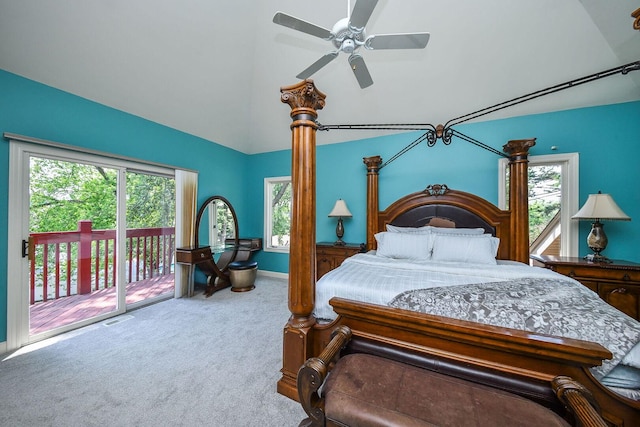 5N311 Lloyd Ave, Itasca, IL 60143 - bedroom with access to exterior, carpet, a ceiling fan, and high vaulted ceiling