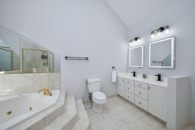 5N311 Lloyd Ave, Itasca, IL 60143 - bathroom with vaulted ceiling, a jetted tub, a shower stall, and double vanity