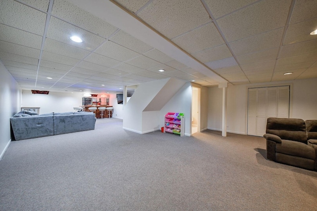 5N311 Lloyd Ave, Itasca, IL 60143 - carpeted living area featuring recessed lighting, a paneled ceiling, and bar