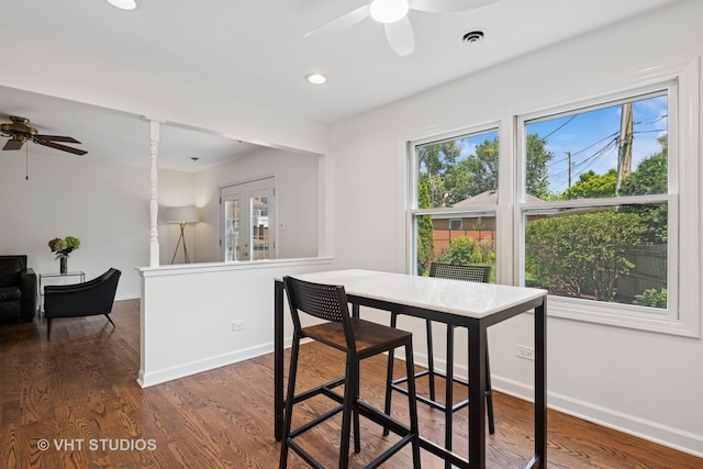 567 Byrd Rd, Riverside, IL 60546 - dining space featuring a ceiling fan, wood finished floors, and recessed lighting