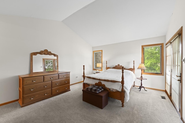 11234 Lakefield Dr, Orland Park, IL 60467 - bedroom featuring vaulted ceiling, baseboards, multiple windows, and light colored carpet