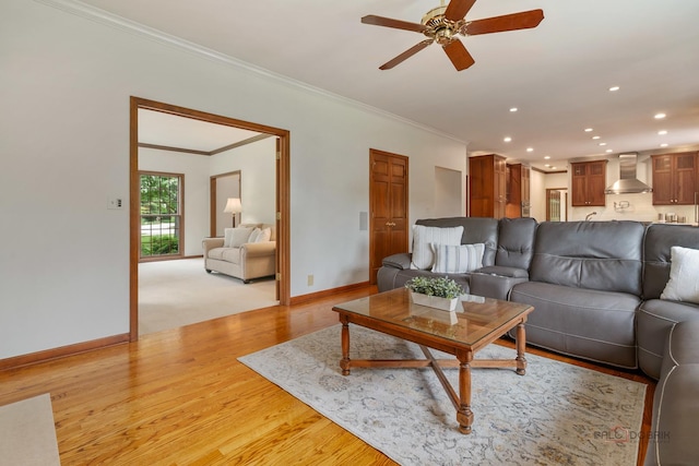 1602 Wickham Ct, Libertyville, IL 60048 - living room with ceiling fan, ornamental molding, recessed lighting, and light wood-style flooring