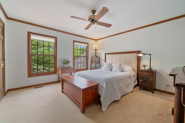 1602 Wickham Ct, Libertyville, IL 60048 - bedroom featuring light colored carpet, crown molding, and ceiling fan