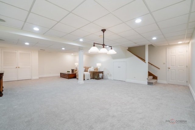 1602 Wickham Ct, Libertyville, IL 60048 - finished below grade area with carpet flooring, stairway, recessed lighting, and a drop ceiling