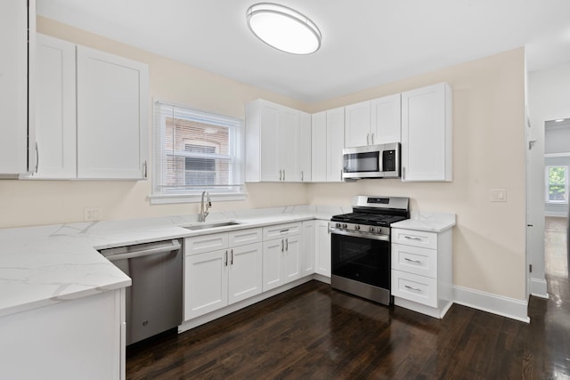 7827 S Calumet Ave, Chicago, IL 60619 - kitchen with appliances with stainless steel finishes, a sink, dark wood-type flooring, and light stone counters