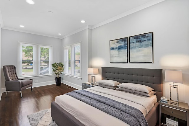 7827 S Calumet Ave, Chicago, IL 60619 - bedroom featuring crown molding, baseboards, dark wood finished floors, and recessed lighting
