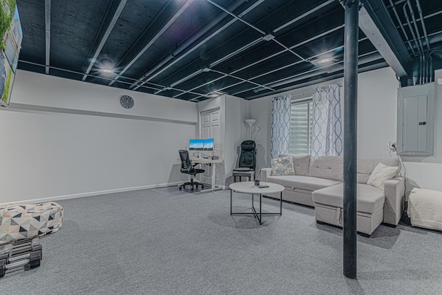 2367 Camden Bay, Elgin, IL 60123 - living room with electric panel, carpet flooring, an office area, and baseboards