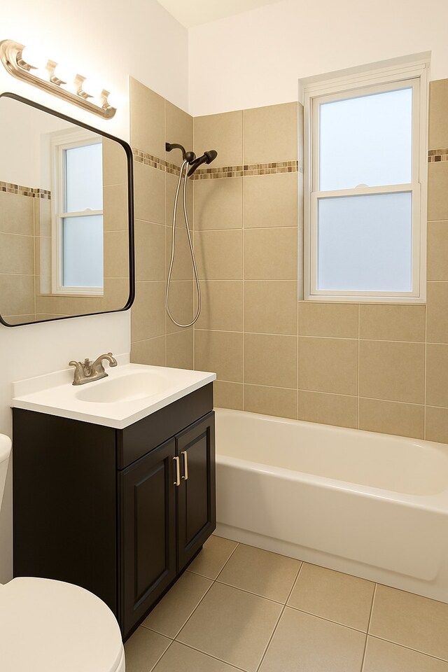 7127 S Eberhart Ave, Chicago, IL 60619 - full bathroom featuring toilet, vanity, tile patterned flooring, and bathtub / shower combination