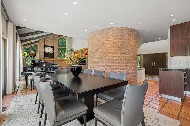 1242 Antietam Dr, Long Grove, IL 60047 - dining space featuring recessed lighting, light tile patterned floors, and high vaulted ceiling