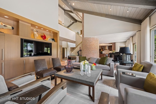 1242 Antietam Dr, Long Grove, IL 60047 - living room featuring high vaulted ceiling, a wood ceiling with exposed beams, and recessed lighting