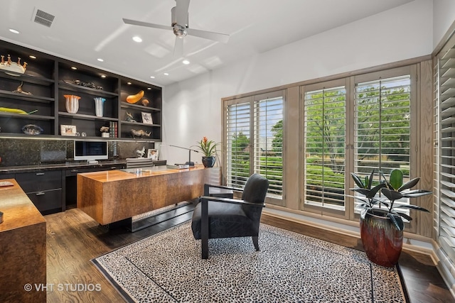 1242 Antietam Dr, Long Grove, IL 60047 - office space with plenty of natural light, dark wood finished floors, a ceiling fan, and recessed lighting
