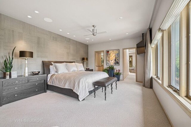 1242 Antietam Dr, Long Grove, IL 60047 - bedroom with light colored carpet, recessed lighting, and ceiling fan