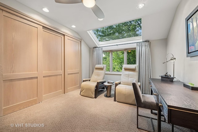 1242 Antietam Dr, Long Grove, IL 60047 - office space with vaulted ceiling, carpet, ceiling fan, a skylight, and recessed lighting