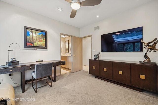 1242 Antietam Dr, Long Grove, IL 60047 - home office with carpet floors, a ceiling fan, and recessed lighting