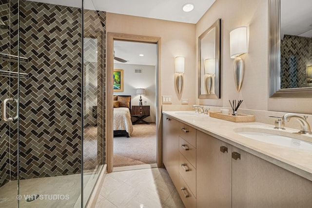 1242 Antietam Dr, Long Grove, IL 60047 - ensuite bathroom featuring double vanity, tile patterned flooring, a stall shower, and recessed lighting