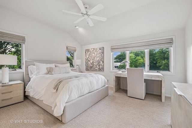 1242 Antietam Dr, Long Grove, IL 60047 - bedroom with vaulted ceiling, light carpet, and a ceiling fan