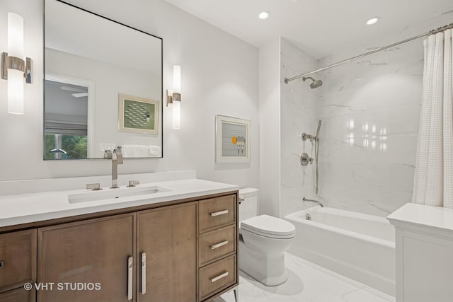1242 Antietam Dr, Long Grove, IL 60047 - bathroom featuring vanity, shower / bath combo with shower curtain, and recessed lighting