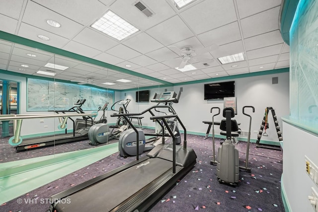 1242 Antietam Dr, Long Grove, IL 60047 - exercise room with a ceiling fan and a drop ceiling