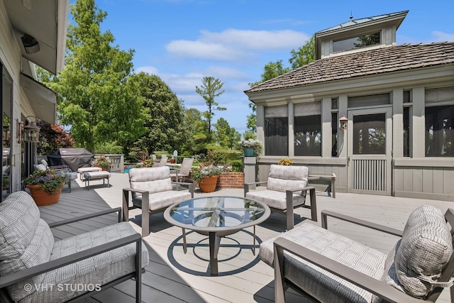 1242 Antietam Dr, Long Grove, IL 60047 - view of patio featuring a deck, an outdoor living space, and a sunroom