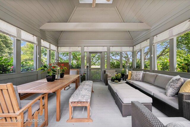1242 Antietam Dr, Long Grove, IL 60047 - sunroom / solarium featuring an outdoor hangout area, outdoor dining space, and a ceiling fan