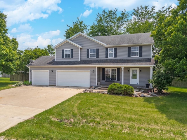 102 Merganser Ct, Downs, IL 61736 - view of front of home featuring concrete driveway, a porch, a garage, and a shingled roof
